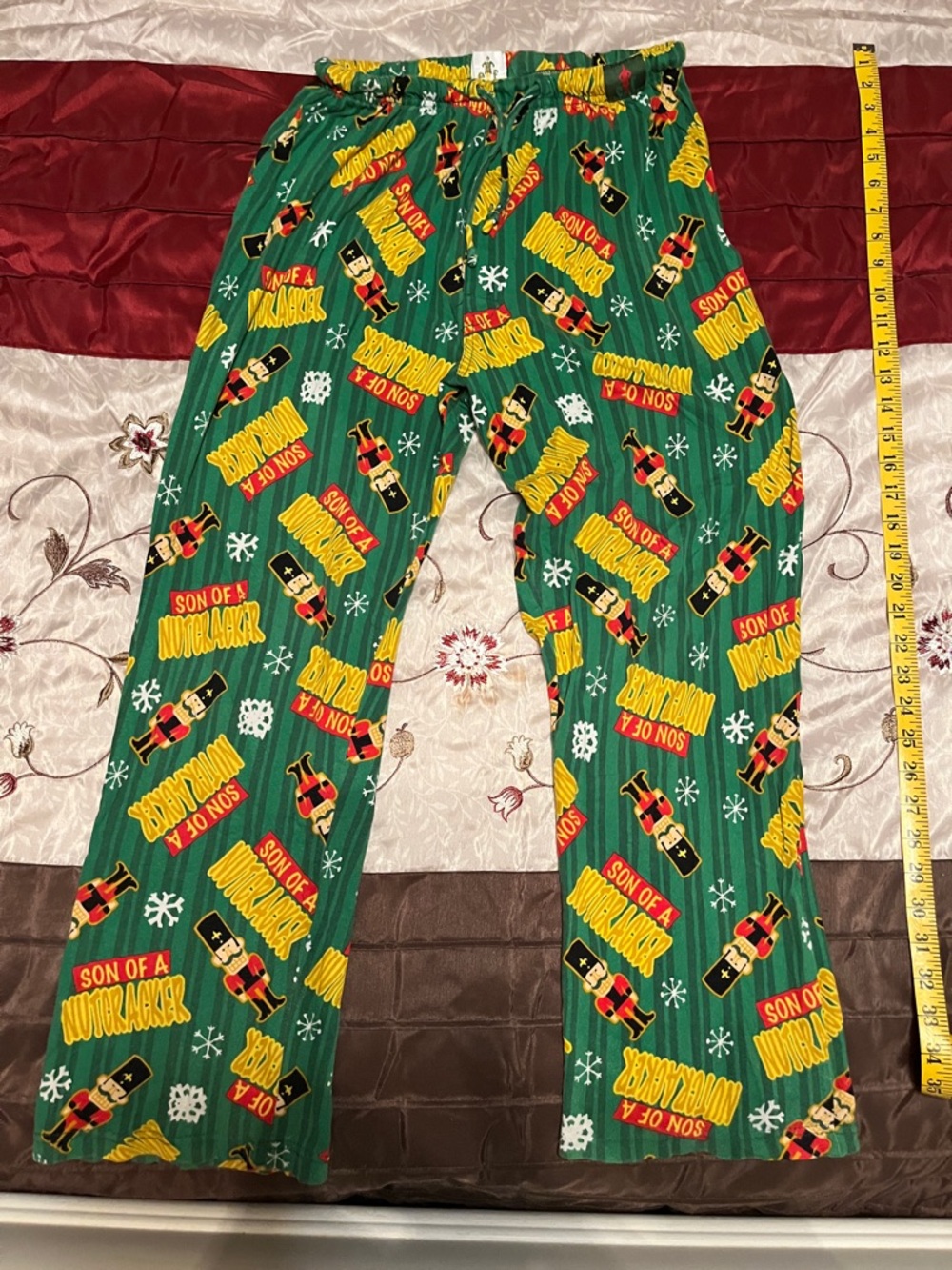 ELF Green Nutcracker Print Pajama Pants with Yellow & Red Accents